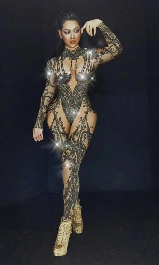 بار Ds Party GoGo أزياء مثيرة للمغنية النسائية dj زي gogo بذلة سوداء