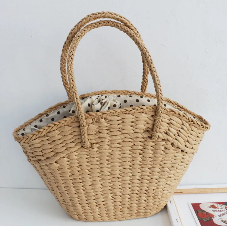 2021 Fashion Rattan Women Handbags Wicker Woven Lady Shoulder Bags Summer Beach Straw Bag Large Capacity Tote Dot Big Baskets