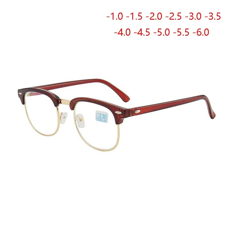 Retro Anti-blue Light Finished Myopia Glasses Women Green Coated Lens Rivet Prescription Eyeglasses Men -0.5 -1.0 -1.5  To -6.0