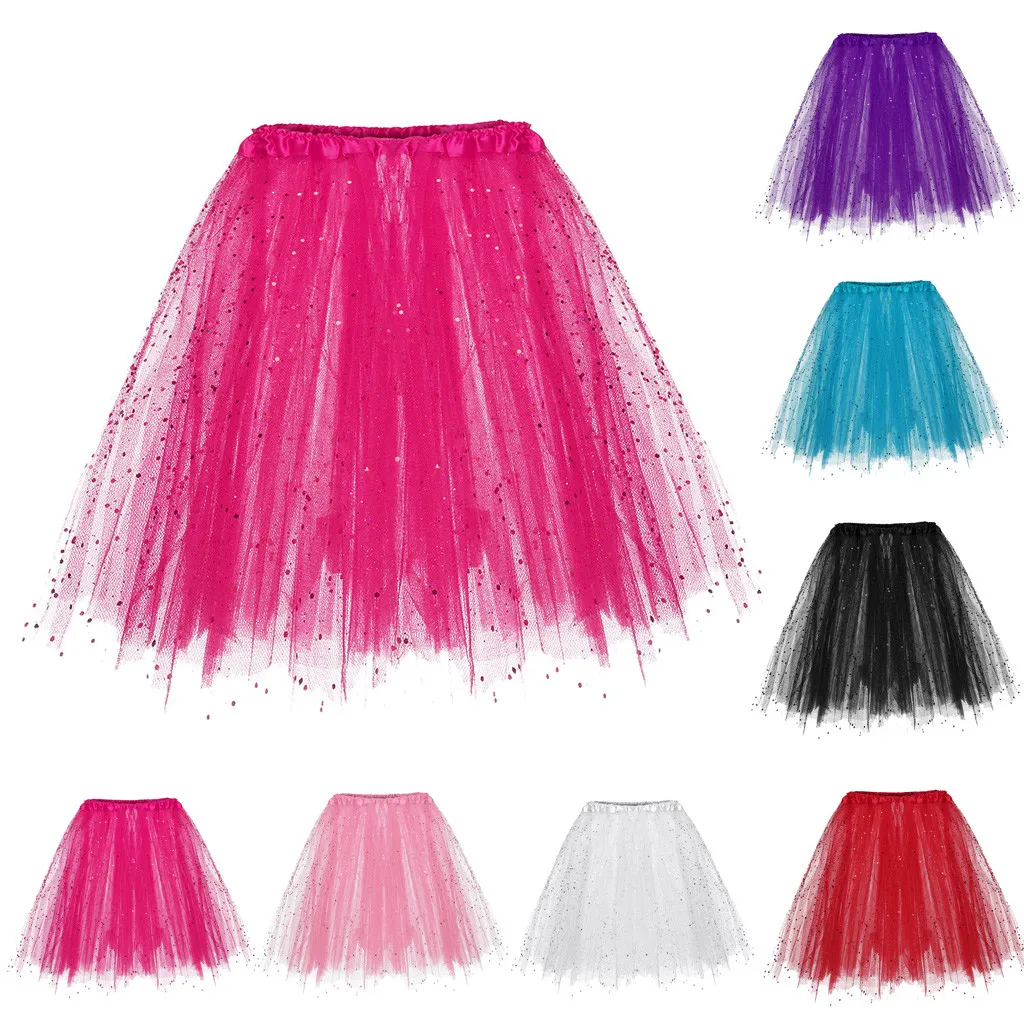 Fashion High Waist Tutus Skirt Womens Paillette Elastic 3 Layered Short Skirt Adult Tutu Dancing Skirt Meisjes Para Falda