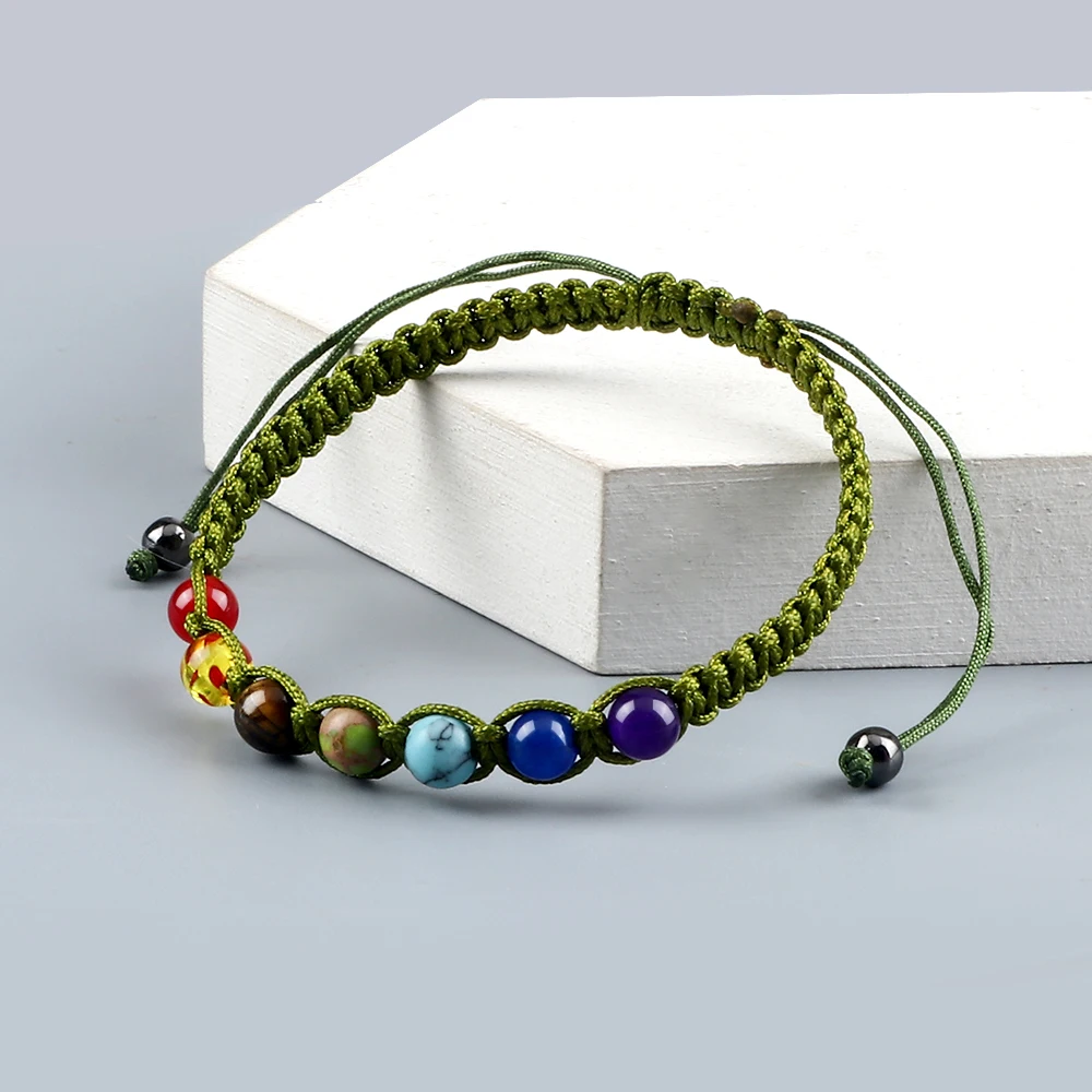 Fashion 7 Chakra Braided 6mm Natural Stone Bracelet Engry Healing Bangles Couple Yoga Jewelry Chain Pulsera Gifts for Friendship