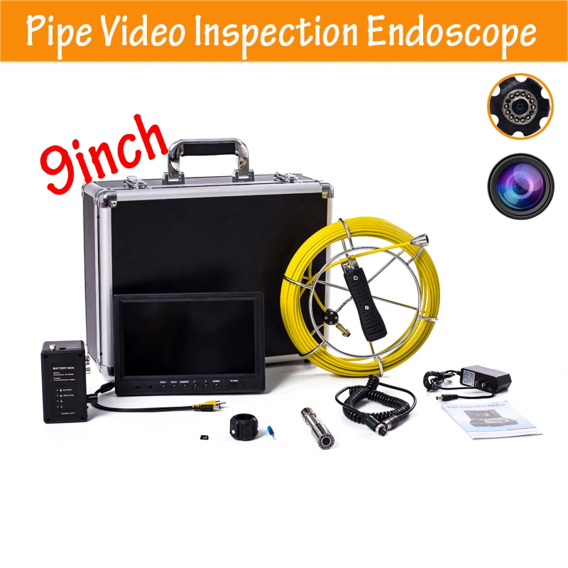 

9inch Color TFT LCD Screen 23mm COMS 1000TVL Camera Head Industrial Pipe Video Inspection Endoscope Camera System 20m Cable