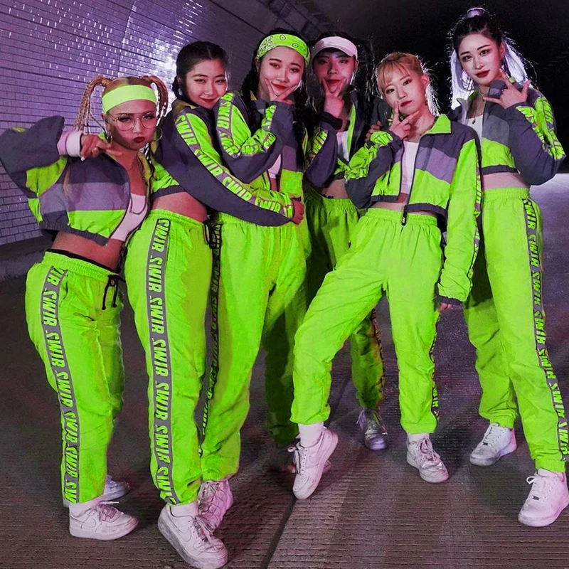 Fluorescent Color Dj Jazz Clothing Women Girls Street Dance Costumes Men Hip Hop Clothes Nightclub Ds Stage Rave Outfit DT1726