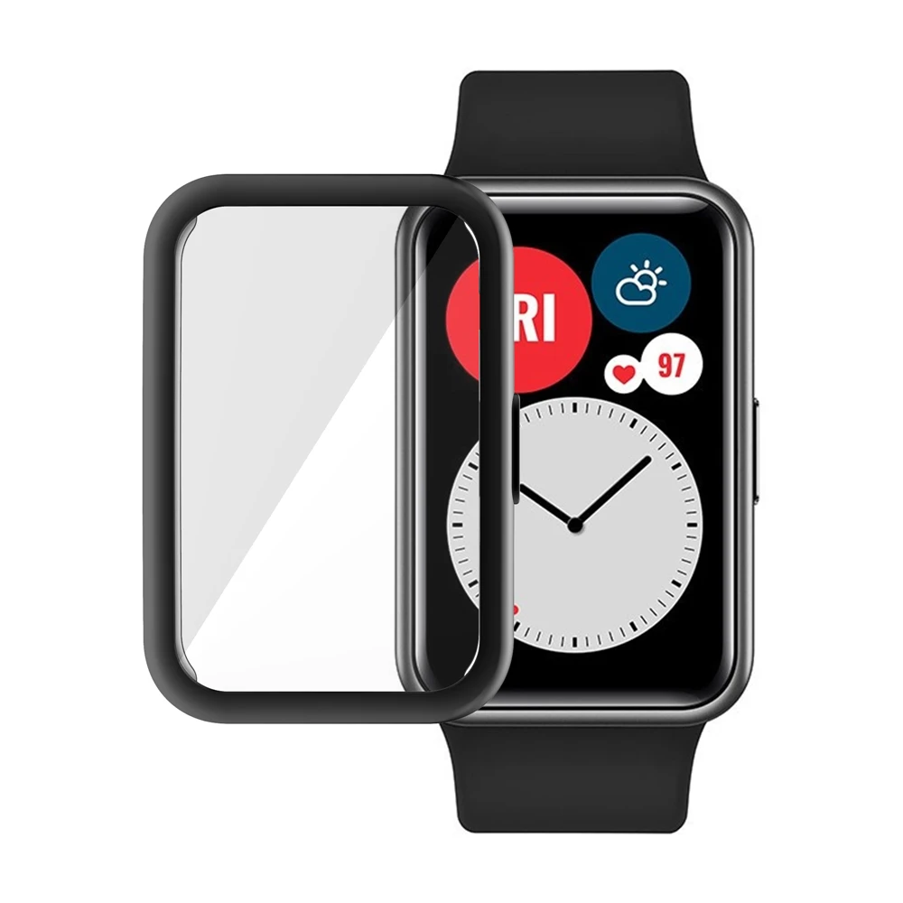 Чехол для часов из мягкого стекла с рамкой для Huawei Watch Fit, ТПУ чехол с полным покрытием, защита экрана от царапин, корпус для часов