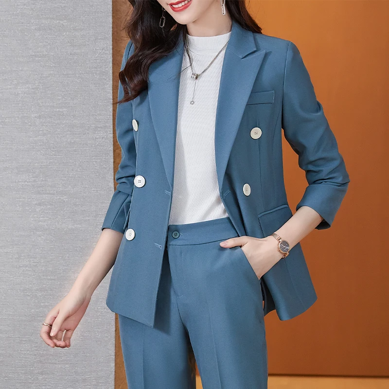 2021 Autumn Winter High Quality Fabric Formal Professional Business Blazers Suits Ladies Office OL Styles Pantsuits Trousers Set