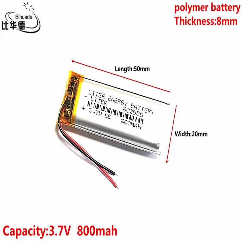 Akumulator litrowy 3,7 V 800 MAH 802050   Akumulator litowo-polimerowy LiPo do słuchawek Mp3 PAD DVD kamera bluetooth