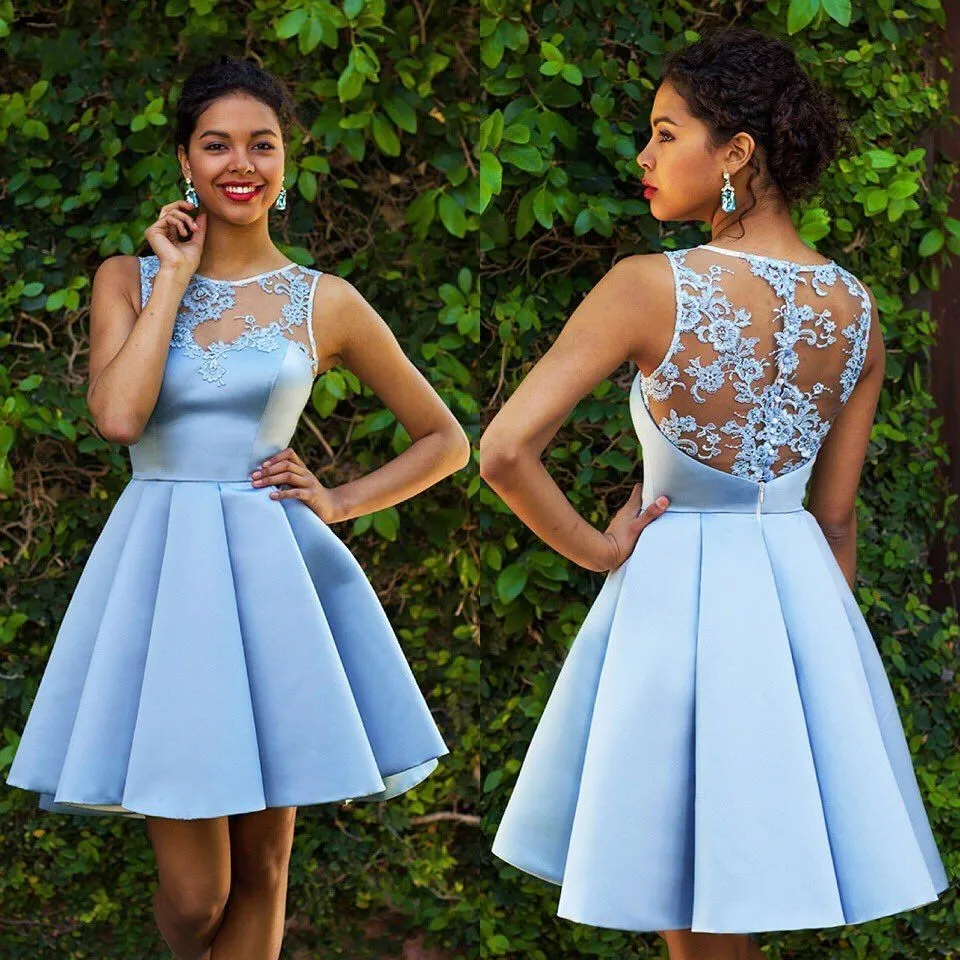 Sexy Illusion Back Blue Cocktail Dresses 2025 A-Line Pleated Satin Mini Short Prom Party Gowns Customized Vestidos De Festa