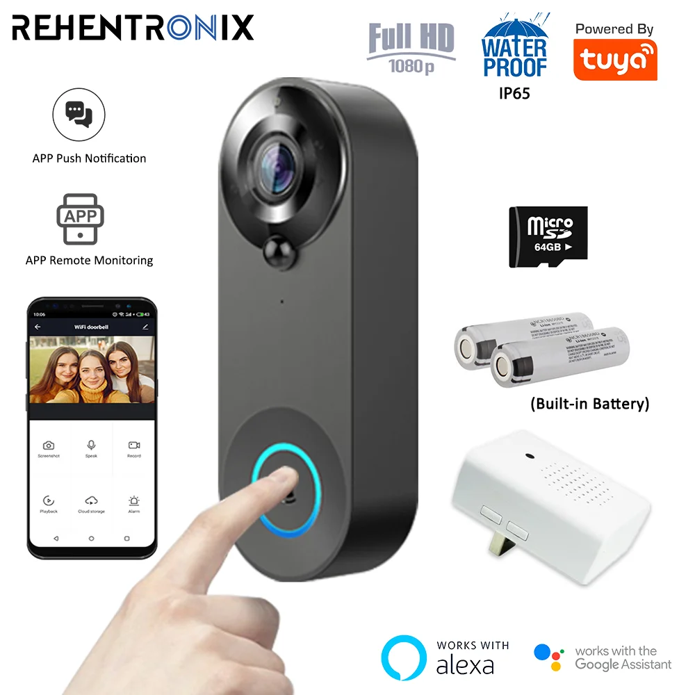 Tuya WIFI Doorbell Smart Home Wireless Door Bell Camera Security Video Intercom 1080P HD IR Night Vision Support Alexa Google