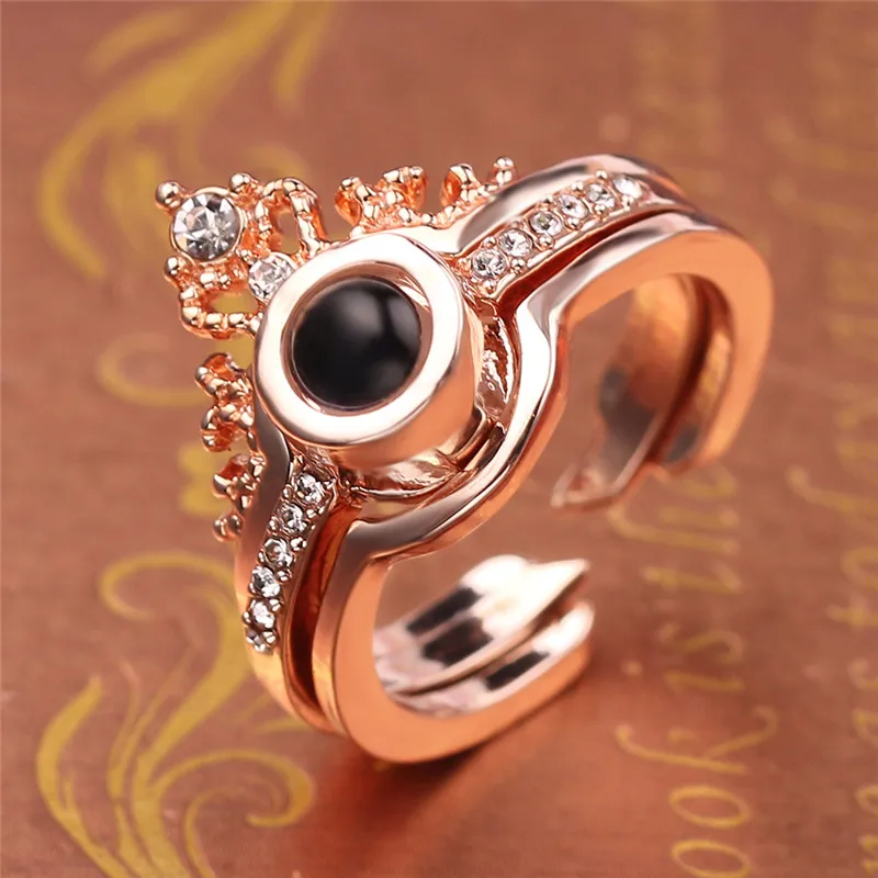 Cheaper Price 100 language i love you Rings Projection king queen crown ring men woemn Valentine gift Fash Shipping