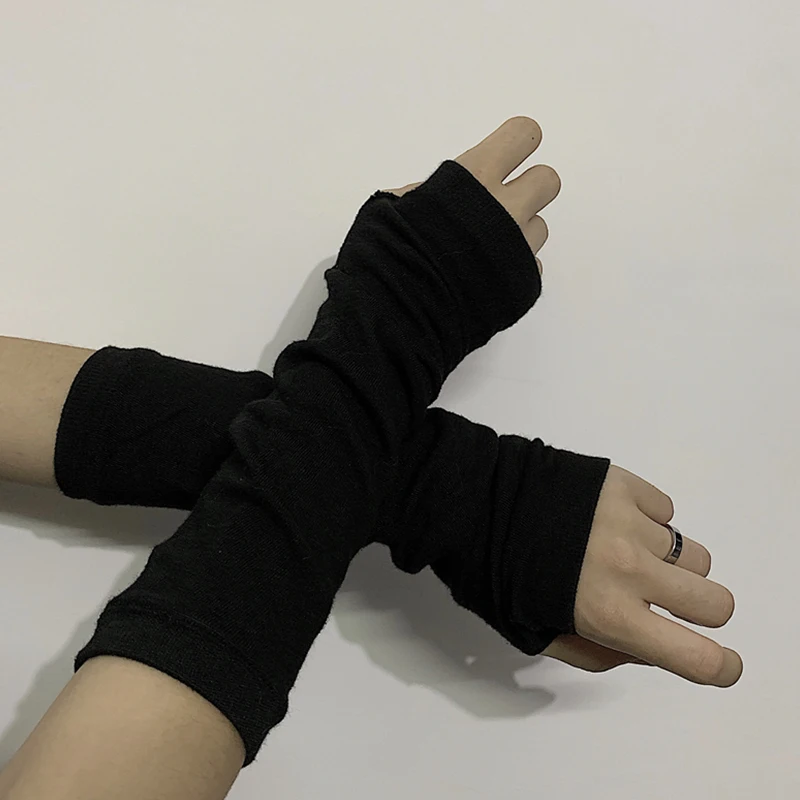 Black Punk Gothic Unisex Fingerless Gloves Elbow Length Mittens 2023 Cool Stretch Arm Warmer Ninja Sport Outdoor Cuff Women Men