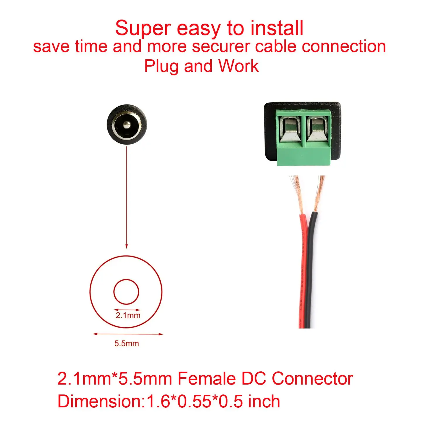 5pcs 10pcs 20pcs DC Connector Male Female 2.1mm*5.5mm Power Jack Adapter Plug Connection For LED Strip Light CCTV Route Camera