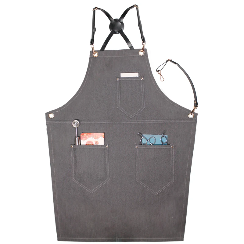 2024 Hot Selling Denim Work Apron Korean Custom Logo Chef Aprons Western Restaurant Kitchen Baking Hanging Leather Apron