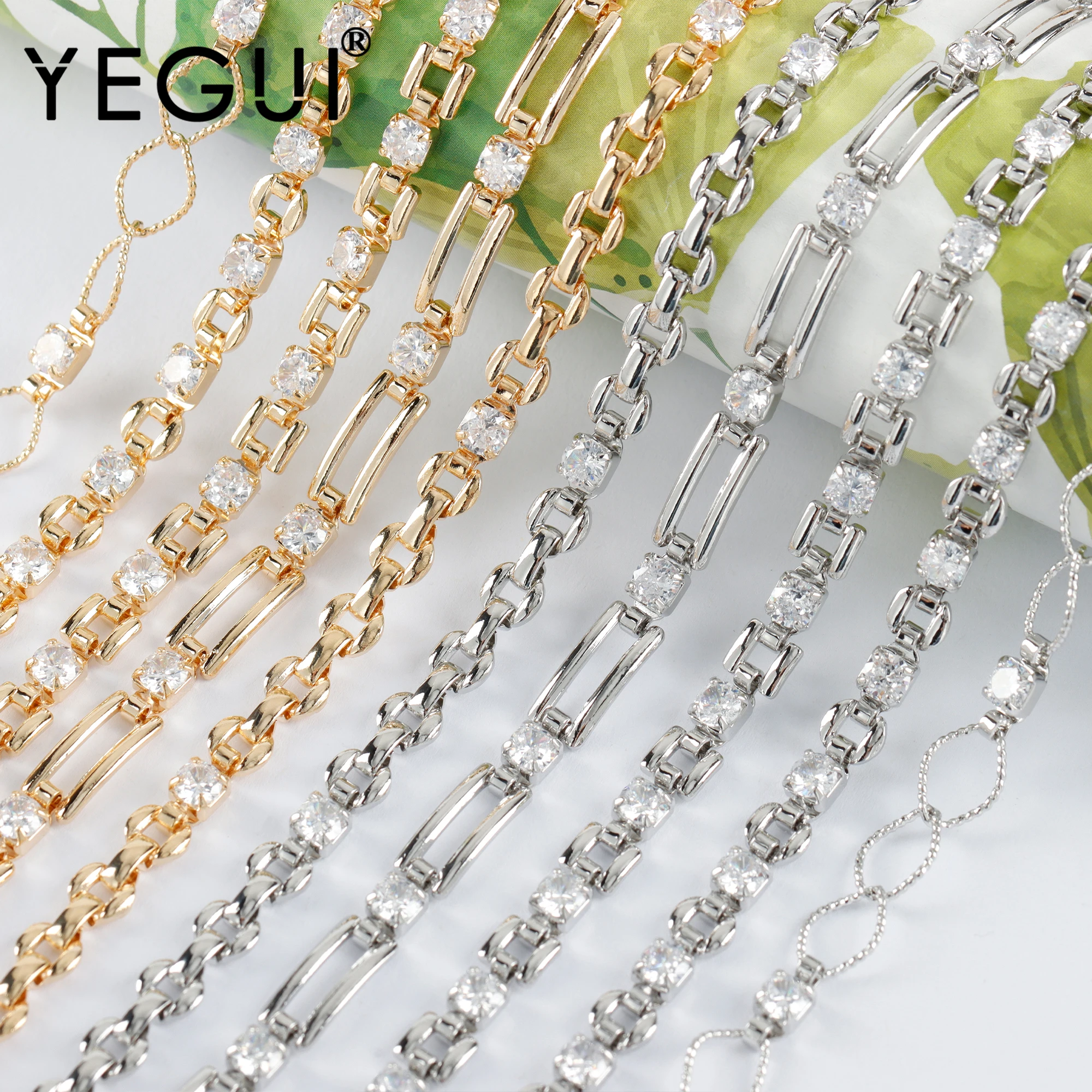 YEGUI C216,diy chain,18k gold plated,copper metal,rhodium plated,zircon,charms,diy bracelet necklace,jewelry making,1m/lot