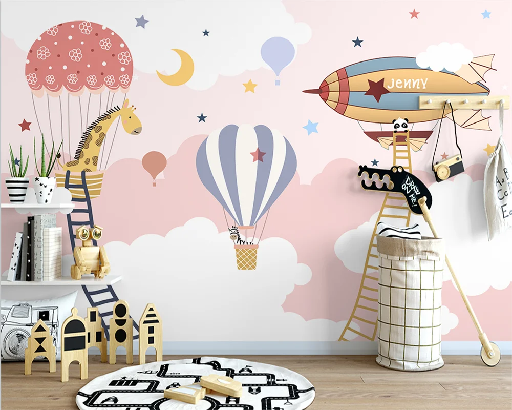 

beibehang Custom modern papier peint hand-painted cartoon spaceship hot air balloon children's room background wallpaper