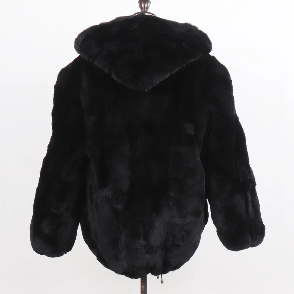 Veste à capuche en fourrure véritable de lapin Rex pour femme, manteau Long et chaud, chaud et naturel, à la mode, collection hiver