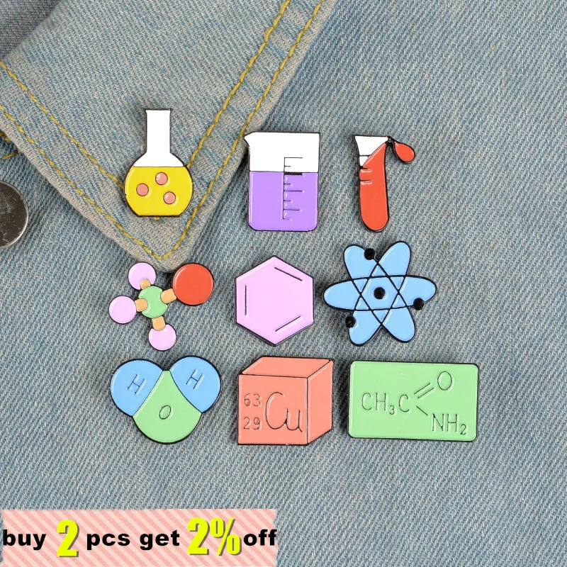 Chemical Equation Chemical Science Lapel Enamel Pins Molecule Element Model Brooches Badges Clothes Bag Pin Jewelry for Friend