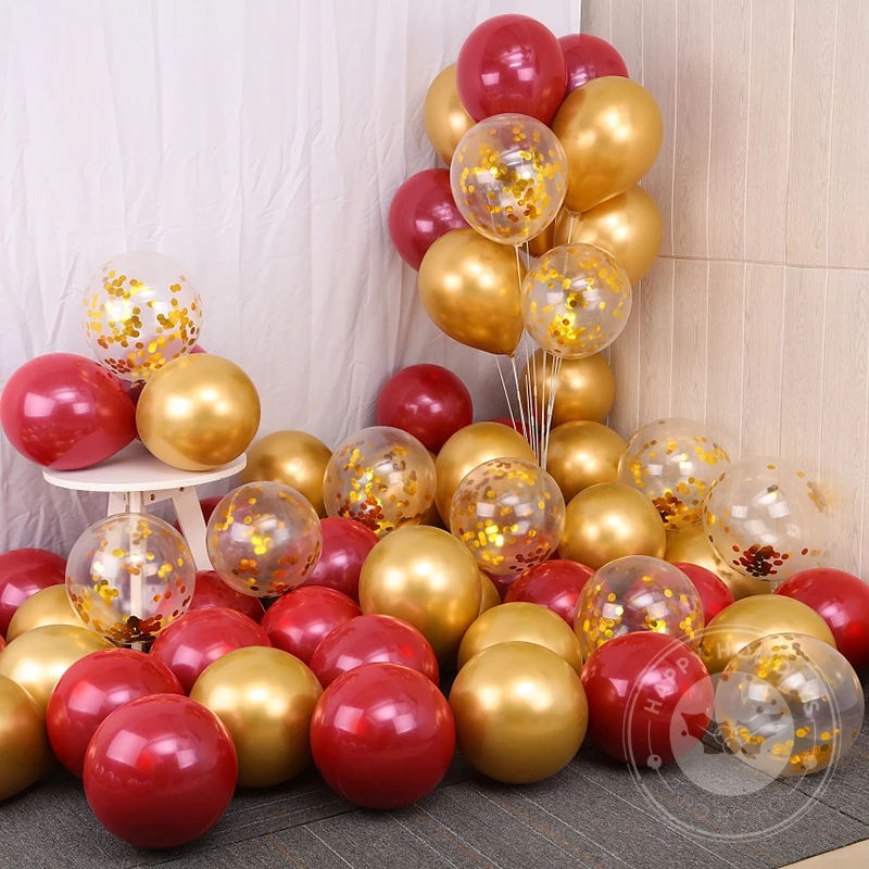 10/20 pçs 12 polegada cromo metal balão decoração transparente ouro lantejoulas balões de hélio dupla camada balão vermelho aniversário casamento