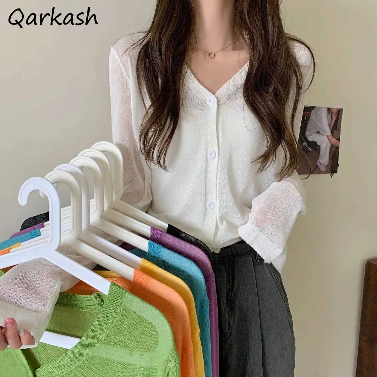 Cardigan Women Thin Casual Solid Simple Sun-proof Summer Popular Crops Female Single Breasted Korean Loose Knitted Ins Clothing