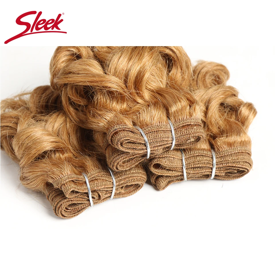 Sleek-extensiones de cabello humano brasileño Remy, Pelo Rizado de doble estiramiento, color rubio, rojo, 27, 30, 4, 100 gramos, 3 piezas, Envío Gratis