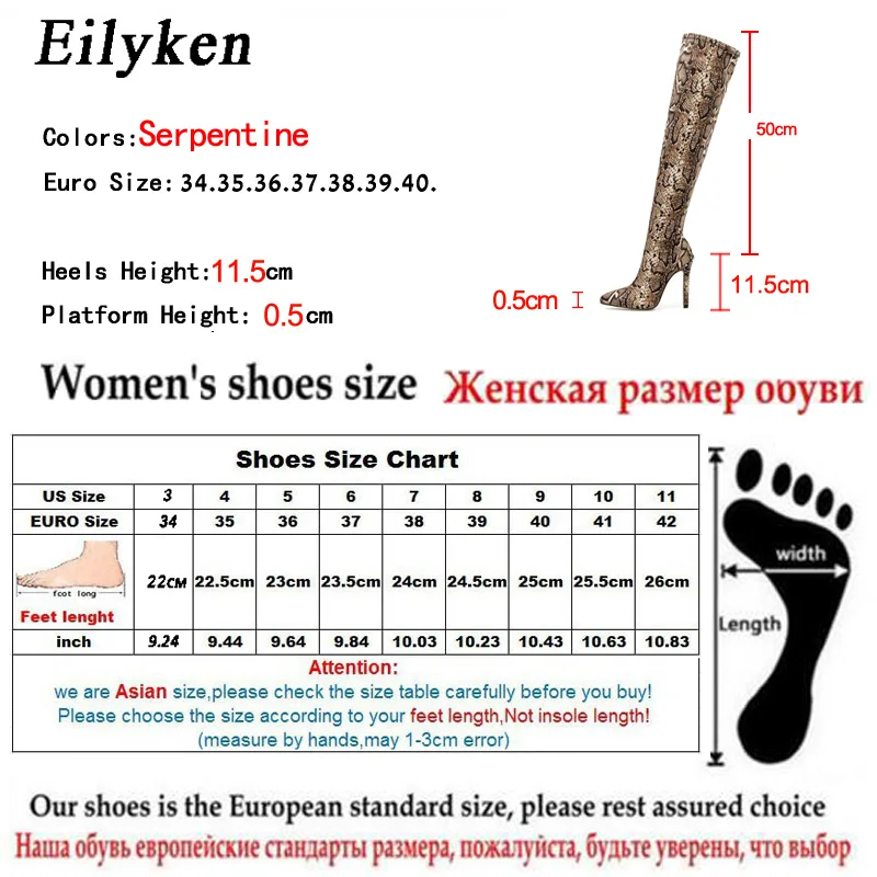 EilyKen New Design High Heels Over The Knee Boots Woman Shoes Sexy Pointed Toe Stilettos Serpentine Botas Largas Mujer