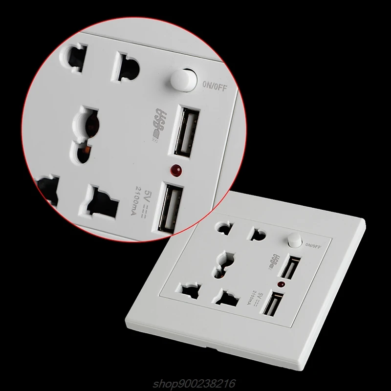 Socket+2 USB+Switch Wall Socket Charger AC/DC Power Adapter Plug Outlet Panel JE23 21 Dropshipping