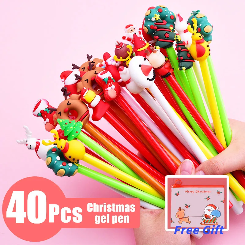 40Pcs/Lot Cute Kawaii Christmas Gel Pen 0.5mm Black Ink Christmas Tree Elf Santa Gift Box Socks Pens School Office Stationary