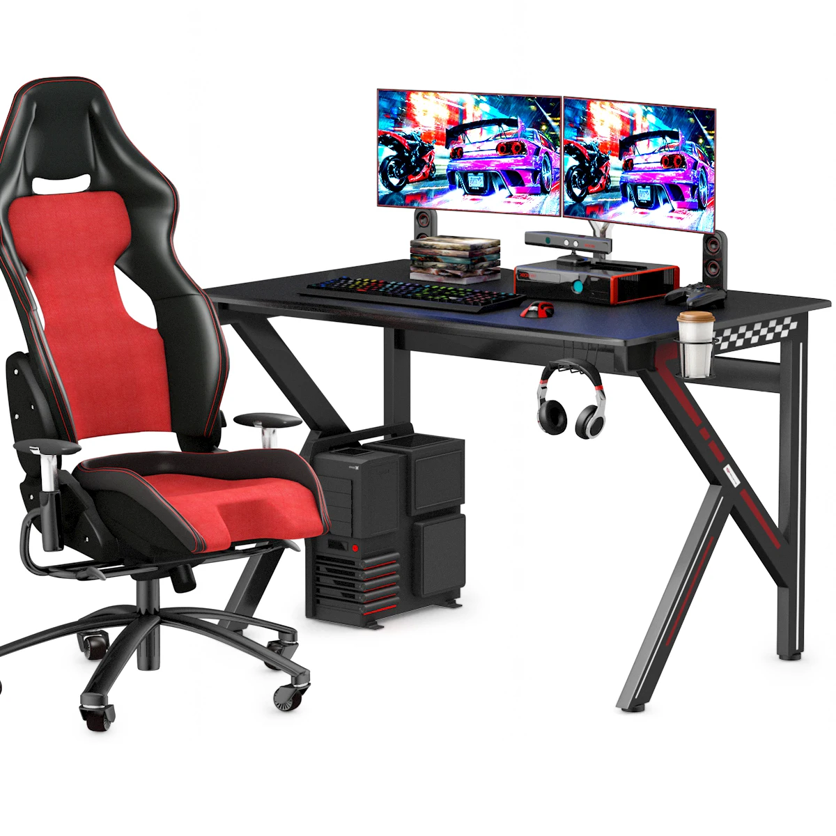 Costway Gaming Desk Gamers Computer Table E-Sports K-Shaped W/ Cup Holder Hook Home New