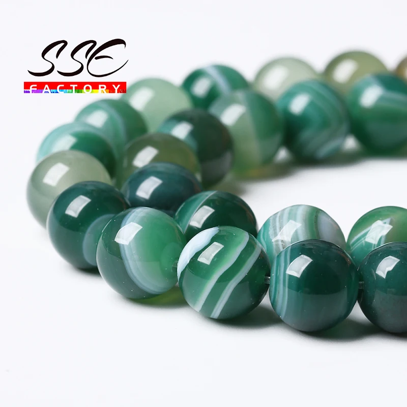 Natural Green Stripes Agates Stone Beads 4 6 8 10 12MM Pick Size 15\