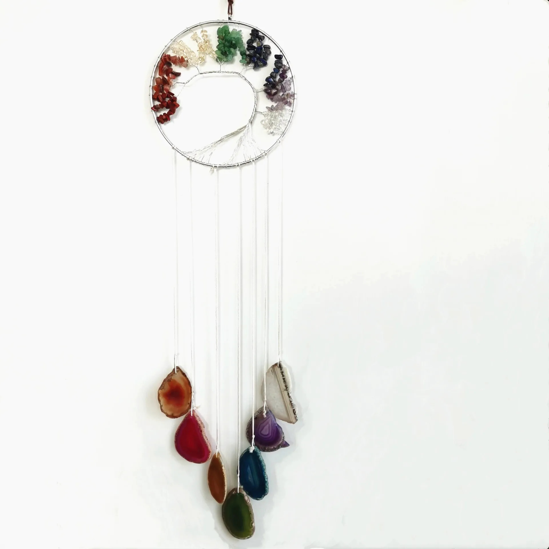 7 Chakra Chips Stone Copper Wire Wrap Tree of Life Door Window Decoration Reiki Natural Crystal Agate Flakes Hang Jewelry