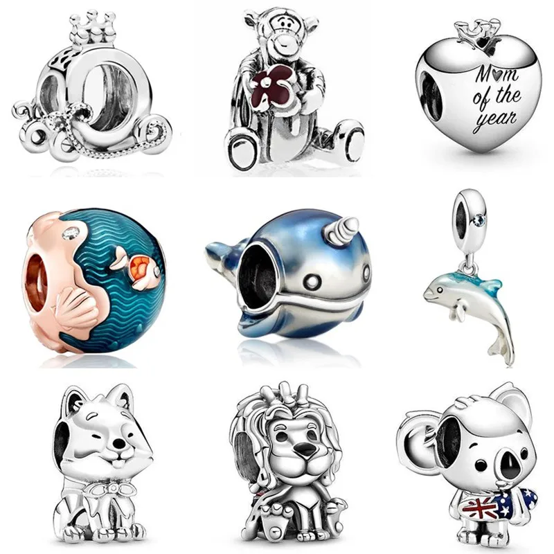 2020 Silver Color Robot Lion Whale Hearts DIY Beads Fit Brand Charms Bracelets & Bangles for Women Original Pendants Jewelry