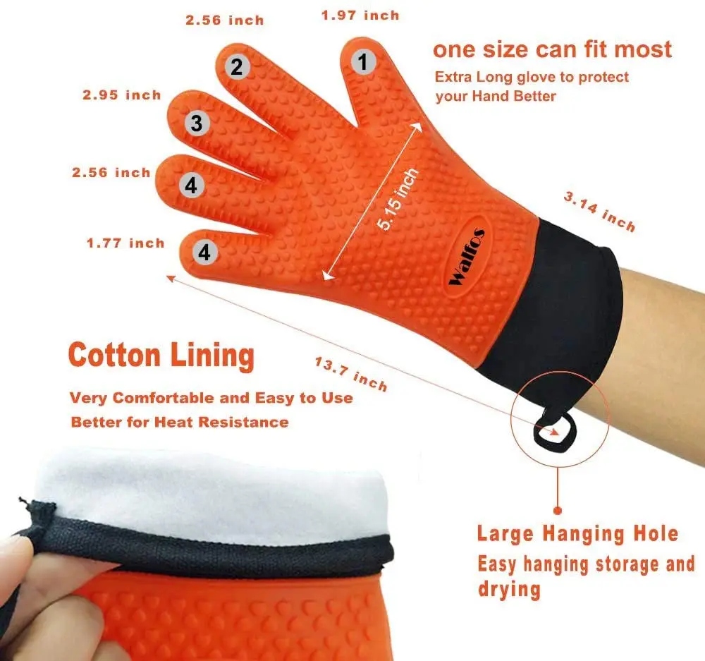 Walfos  1 Piece Long Silicone Kitchen Gloves-BBQ Grill Gloves Heat Resistant Cooking Gloves For Grilling  Oven Mitts Gloves