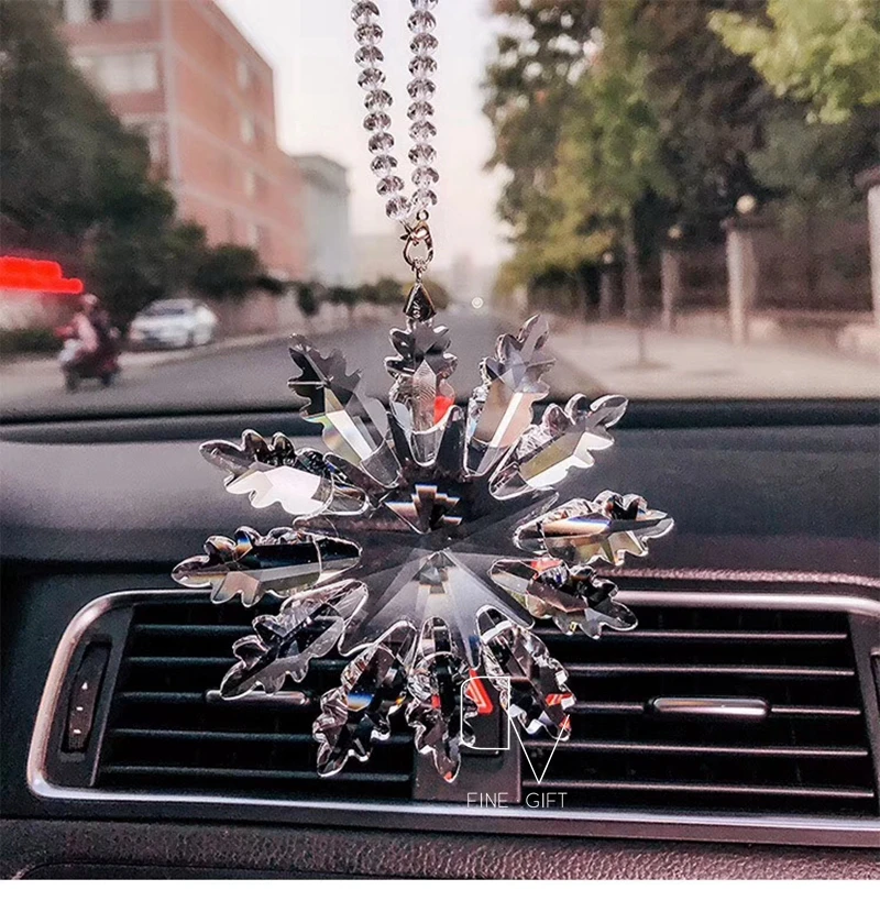 Exquisite Colorful Crystal Snowflakes Car Pendant Charms Ornament Chandelier Sun Catcher Hanging Christmas Decoration Gift