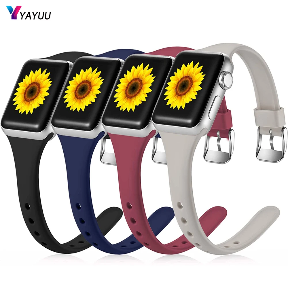 YAYUU Thin Slim Narrow Watch Strap For Apple Watch 8 7 6 5 4 SE 2 42mm 44mm Wristband for iwatch 7 41mm 45mm Silicone Bracelet