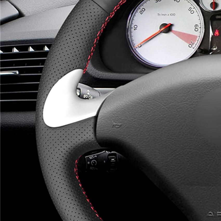 Black Artificial Leather Hand-Stitched Car Steering Wheel Cover For Peugeot 307 CC 2004-2009 307 SW 2004-2009 407 407 SW 2004-09