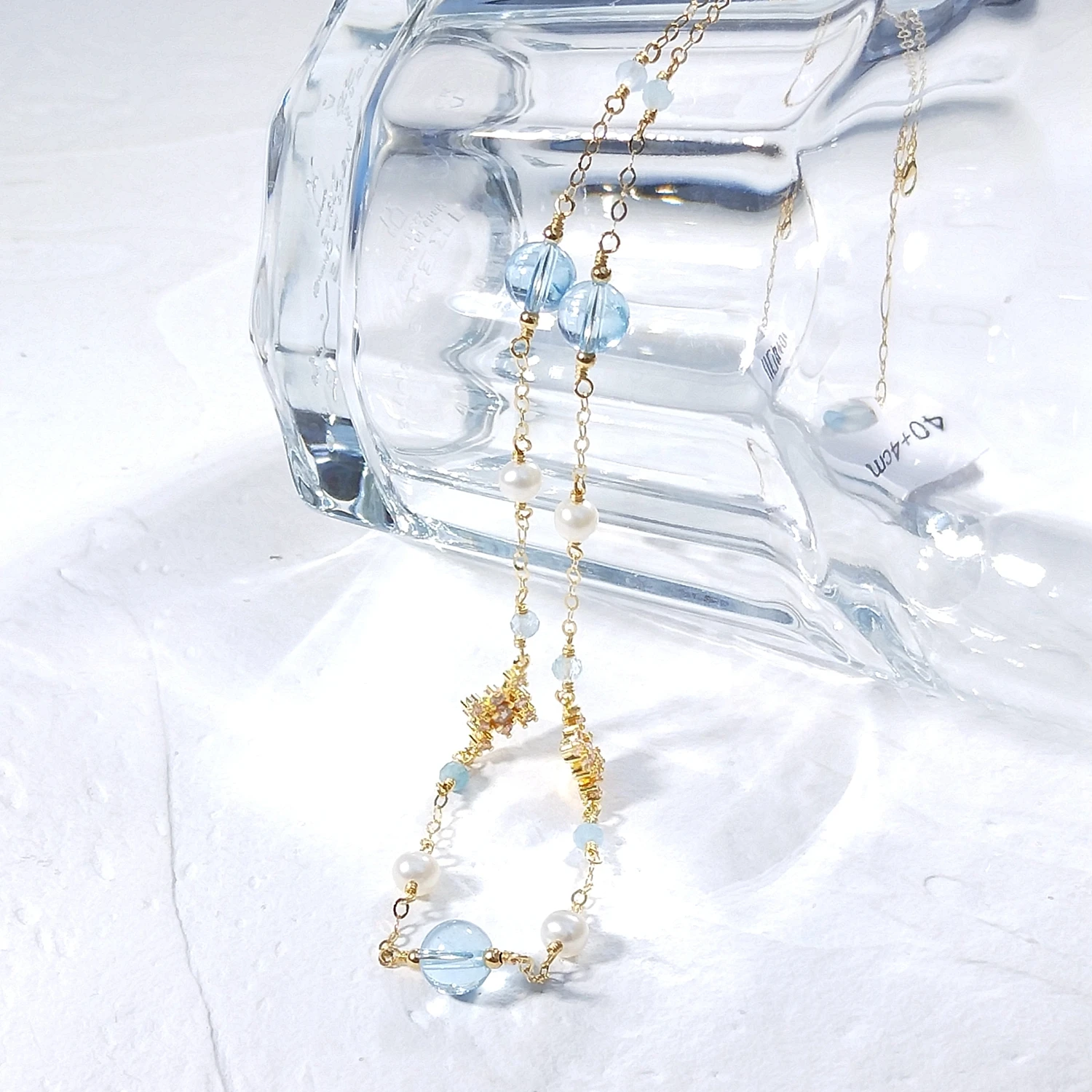 Lii Ji Natural Blue Topaz Aquamarine Zircon Snowflakes Necklace American 14K Gold Filled Jewelry For Women Gift