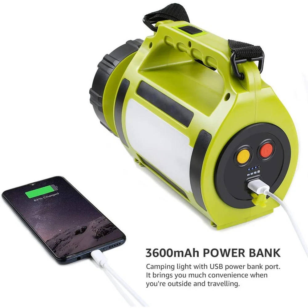 Portable LED Camping Light With 5 Modes USB Rechargeable Flashlight Power Display Red Light Warning Waterproof Searchlight Torch