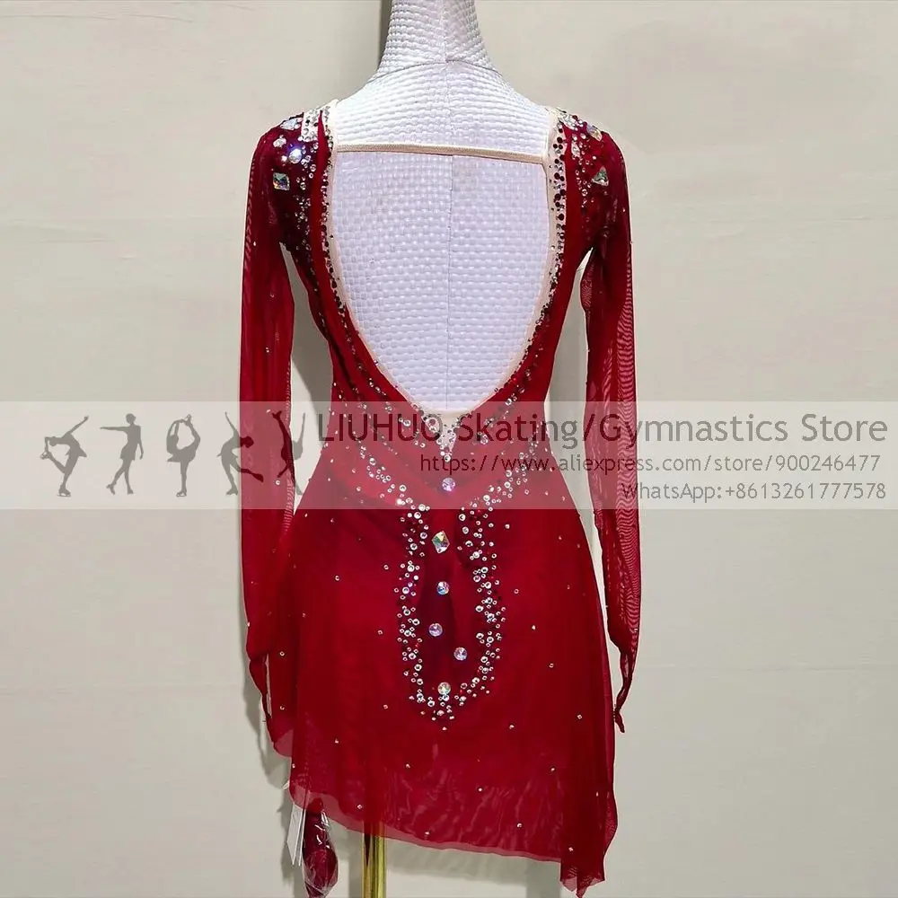 Figure Skating Dress Girl Ice Skating Competition Red Elegant Performance Rhythmic Ballroom Dance Leotard Artistic Costume Women