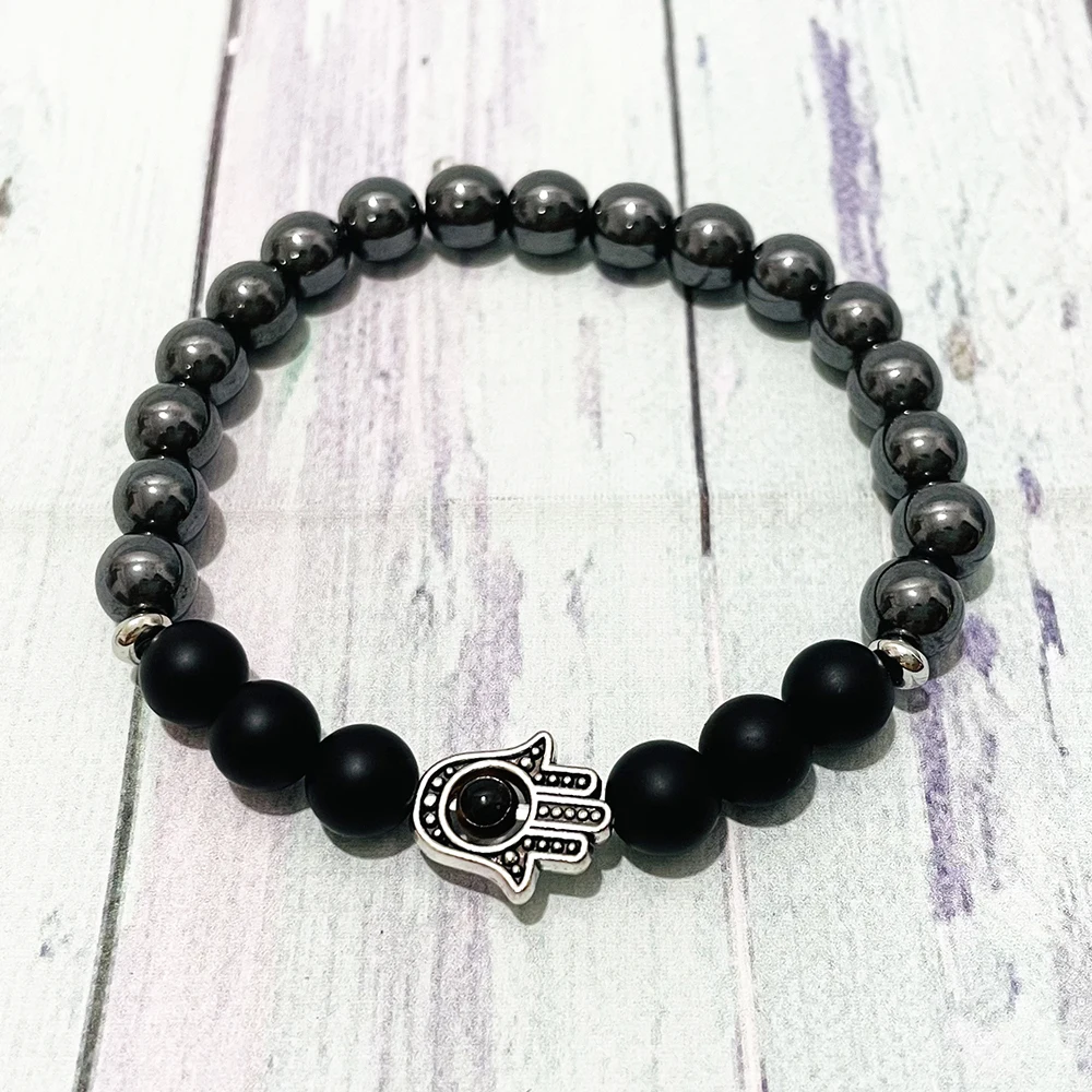 SN0872 New Design 8 mm Hematite Energy Power Men`s Bracelet Hanma Charm Matte Black Onyx Bracelet Best Yoga Gift for Him