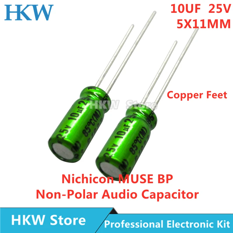 10pcs/lot 10UF 25V 5X11mm Nichicon MUSE BP ES Non Polar Nonpolar Bipolar HiFi Audio Capacitor 25V10UF New and Original 5*11MM