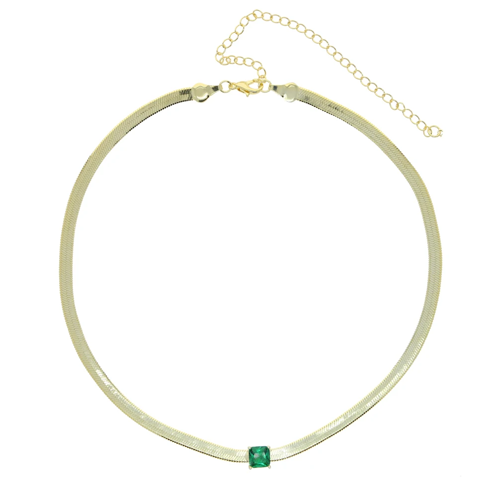 Colorful Square Birthstone Gold Color 4mm Herringbone Snake Chain Women Choker Chain Necklace 2026 New