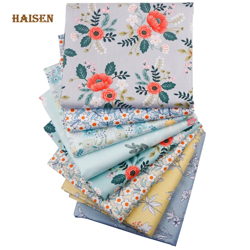 Haisen,8 pz/pacco, tessuto di cotone Twill stampato floreale, panno Patchwork per trapuntatura fai da te cucito materiale per quarti di grasso per