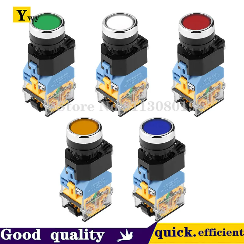 1pcs LA38-11BN button switch NO LED self-locking 10A ON / NC start-stop circular jog switch button buttons contacts22MM  12V/24/