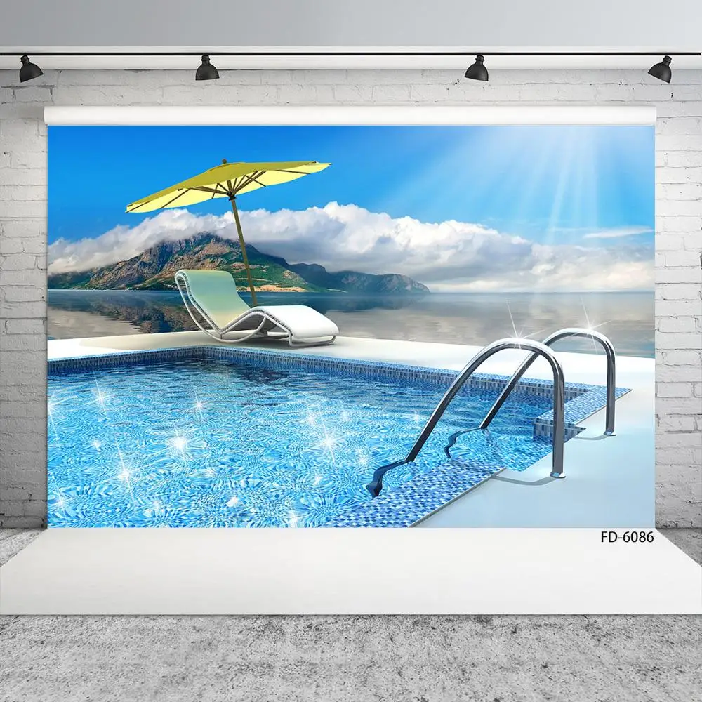 Swimming Pool Deck Chair Sunshade Scenic Photography Background Vinyl Backdrop Photo Studio for Children Baby Portrait Photocall