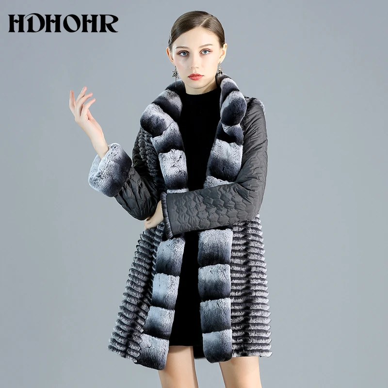 HDHOHR Mới 2021 Chất Lượng Cao Thật Lông Thỏ Áo Khoác Nữ Xuống Cotton Lông Tự Nhiên Áo Khoác Thời Trang Mùa Đông Rex Thỏ Lông Thú áo Khoác Nữ