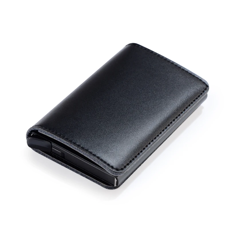 

EASTNIGHTS Leather Credit Card Holder Men Business Card Case Women Rfid Automatic Pop Up Metal Bank Card Holder Aluminium Wallet