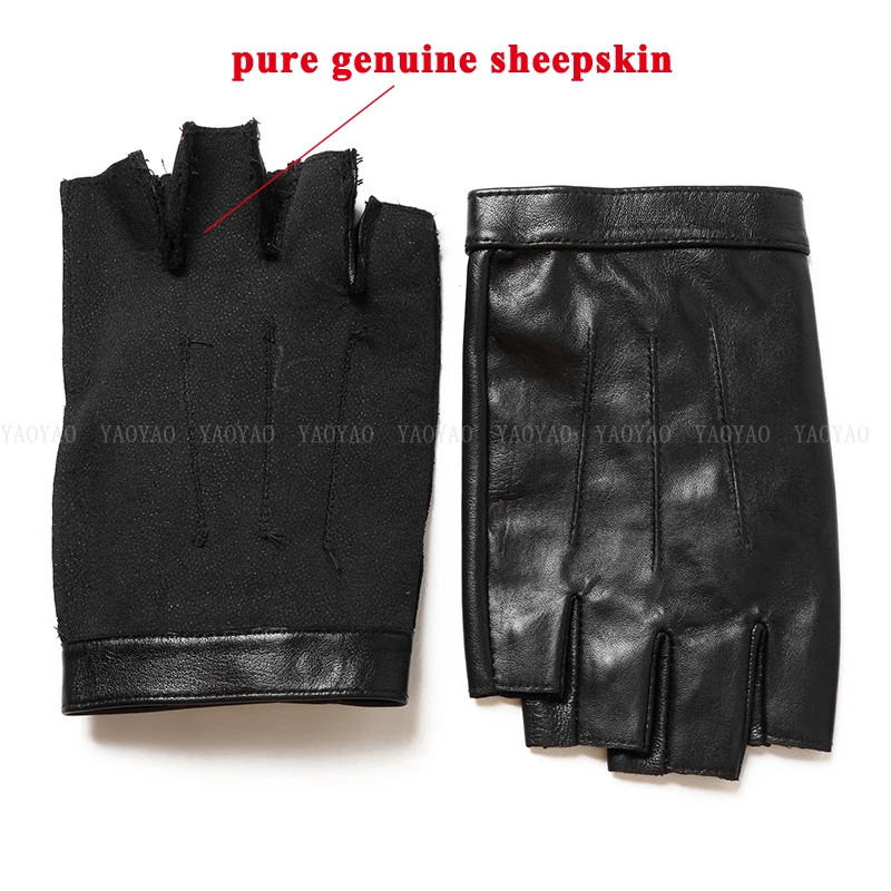 Minimalist Male Genuine Leather Gloves Man Semi-Finger Real Pure Sheep Skin Black Driving Riding Thin Mittens Cool Deri Eldiven