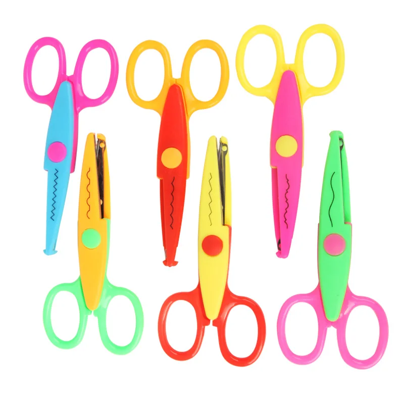 6Pcs Laciness Scissors Metal And Plastic Diy Scrapbooking 6 Colors Scissors Paper Lace Diary Decoration With 6 Patterns
