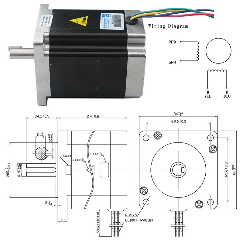 Nema 34 Stepper Motor 2-Phase 8Nm 5A 4-Lead Servo Motor High Torque (86BHH114-504D-35C) CNC Engraving And Milling Machine