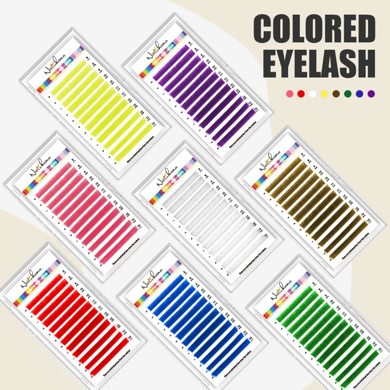 NATUHANA Colored Eyelashes for Extension Individual Color Lashes 8-14 Mix C D Curl False Mink Blue Rainbow Eyelashes Makeup