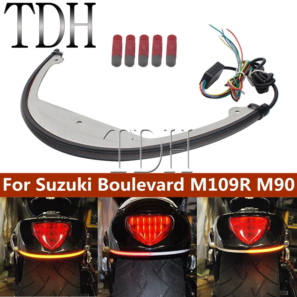 Red Amber LED Fender Light Bar Strip Tail Brake Sequential Turn Signals Running Lamp For Suzuki Boulevard M109R M90 Cruiser